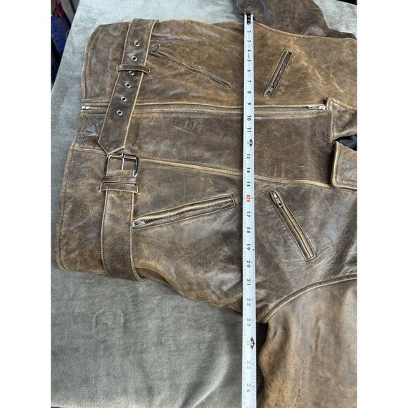 R13 Exaggerated Shoulder Brown Leather Moto Jacket Belted Distressed M - Picture 12 of 16